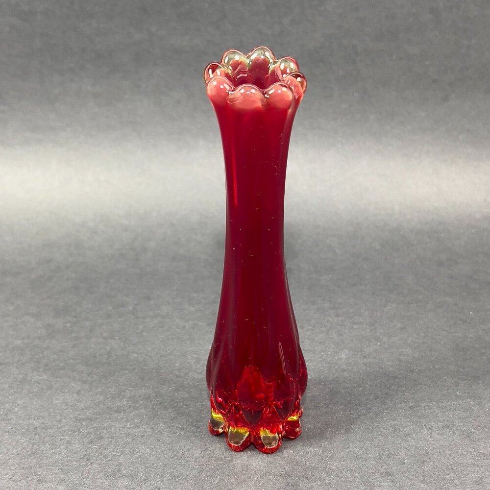Vtg Fostoria 1229 Ruby Red Heirloom Art Clear Glass Bud 6" Vase 60s Glows - Picture 8 of 16